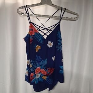 Express Navy Floral Strappy Tank Top